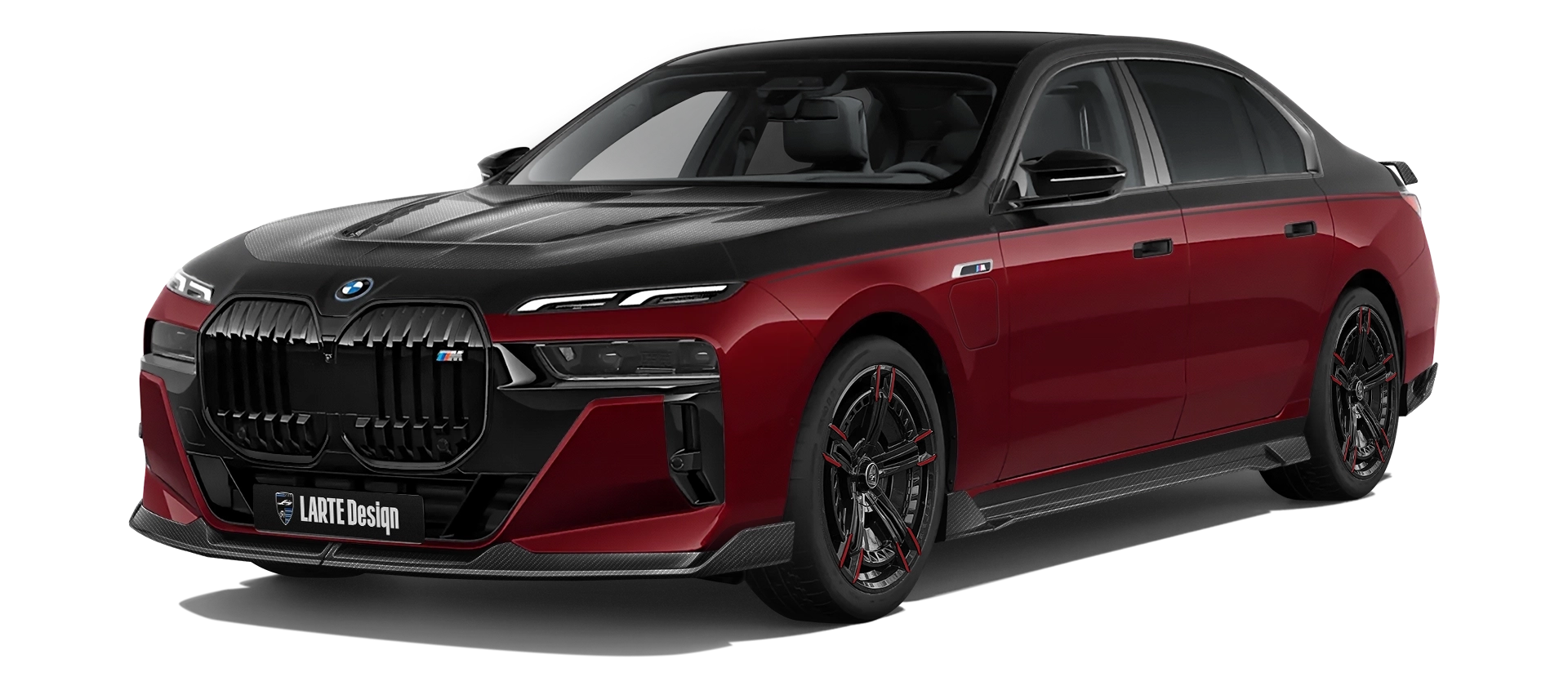 BMW 7 Series G70 760i carbon front view shown in Barbera Red BMW 7 Series G70 760i with carbon body kit: front view shown in Barbera Red