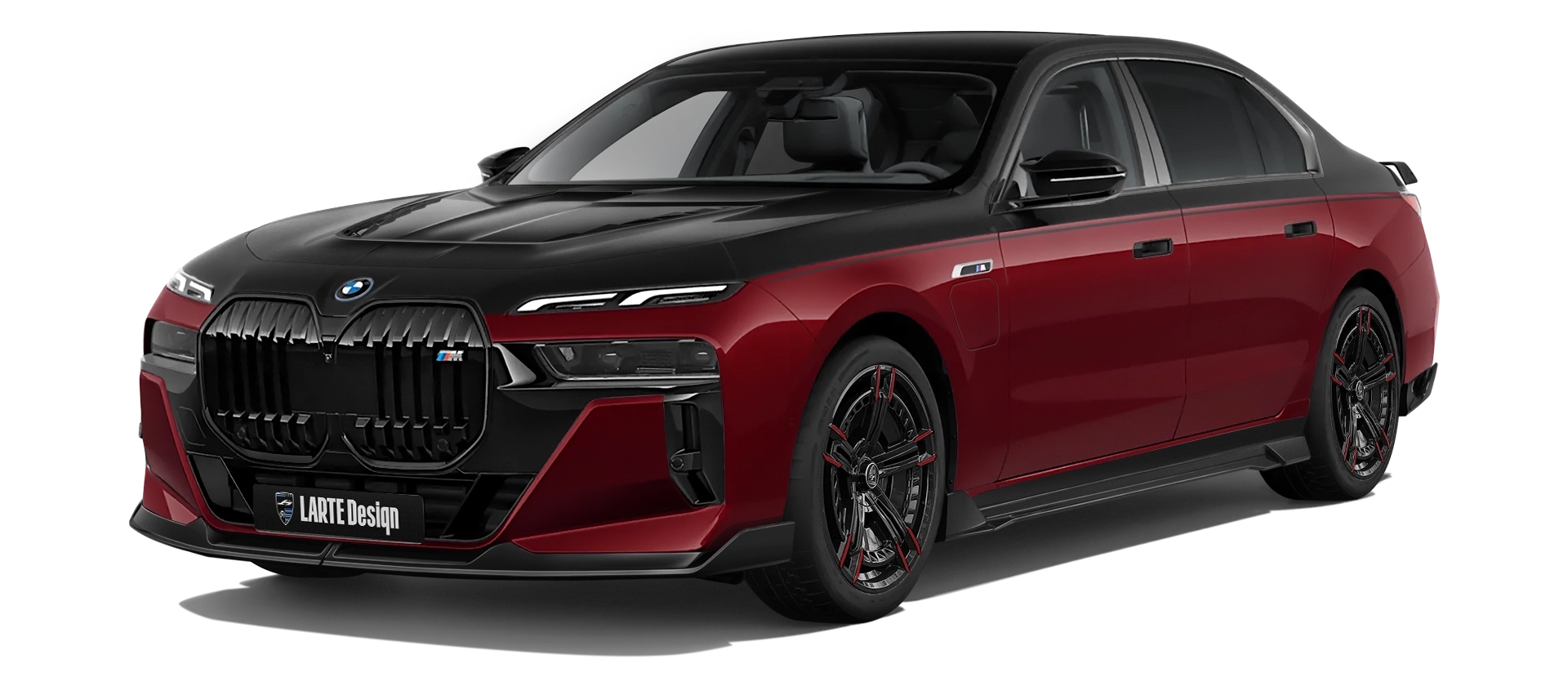 BMW 7 Series G70 760i painted front view shown in Barbera Red BMW 7 Series G70 760i with painted body kit: front view shown in Barbera Red