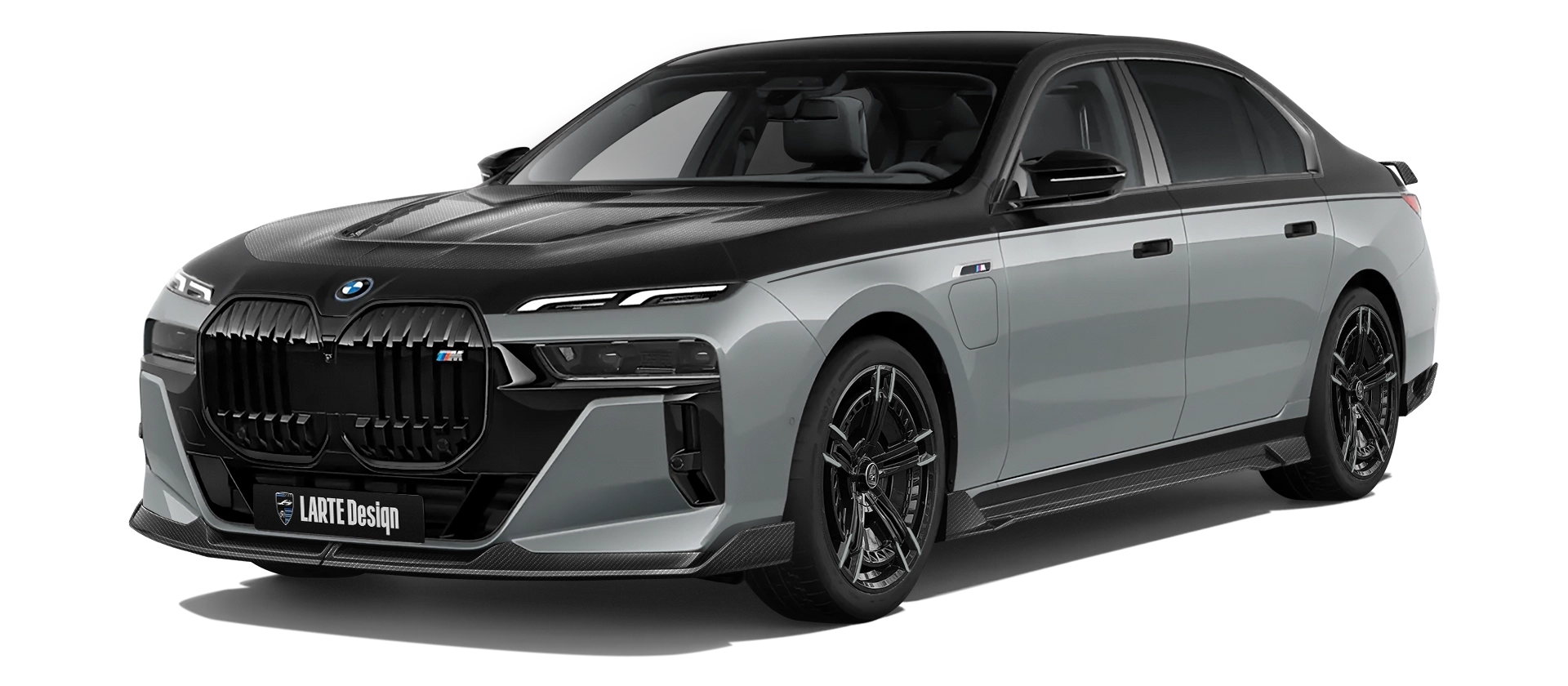 BMW 7 Series G70 760i carbon front view shown in Brooklyn Gray BMW 7 Series G70 760i with carbon body kit: front view shown in Brooklyn Gray