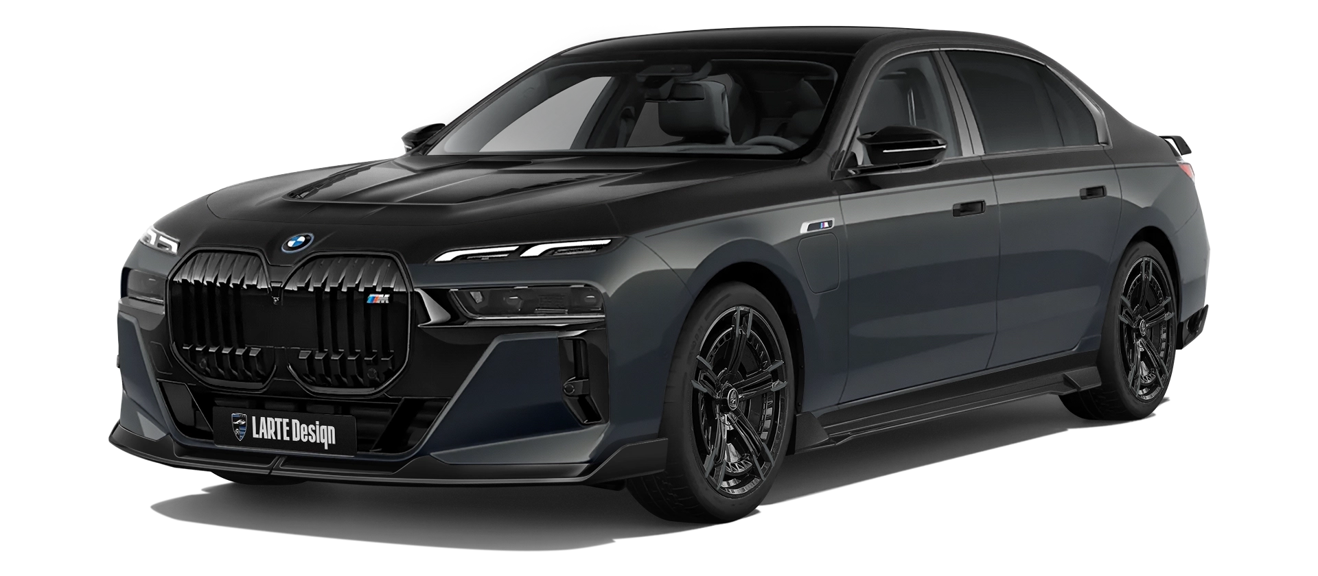 BMW 7 Series G70 760i painted front view shown in Dravit Grey BMW 7 Series G70 760i with painted body kit: front view shown in Dravit Grey