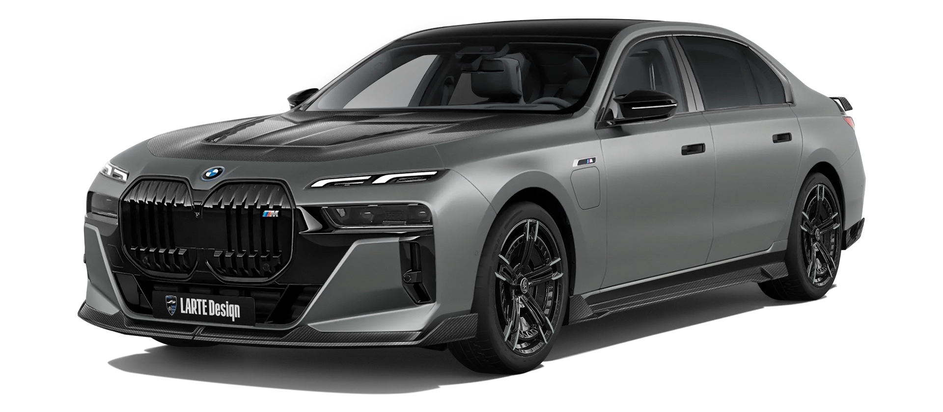 BMW 7 Series G70 760i carbon front view shown in Manhattan Grey BMW 7 Series G70 760i with carbon body kit: front view shown in Manhattan Grey