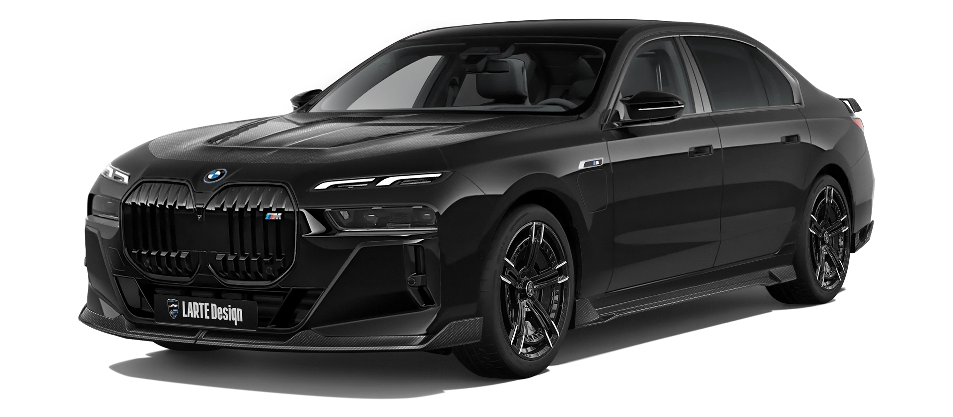 BMW 7 Series G70 760i carbon front view shown in Sapphire Black BMW 7 Series G70 760i with carbon body kit: front view shown in Sapphire Black