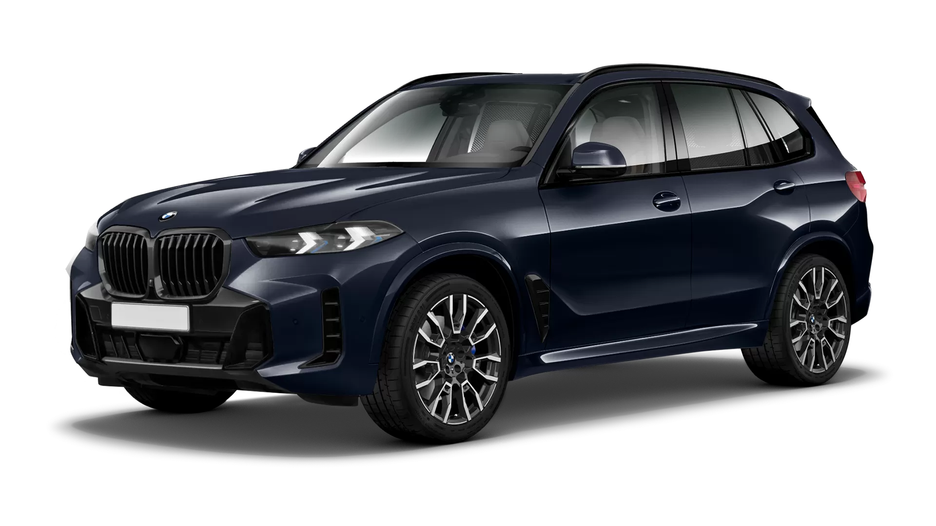 BMW X5 G05 LCI Facelift stock front view in Black Carbon color
