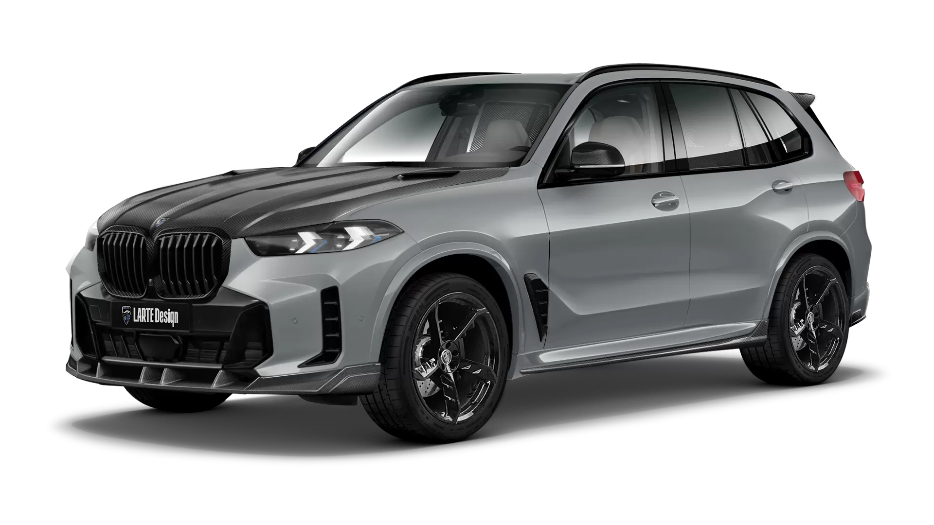 BMW X5 G05 LCI Facelift with carbon body kit: front view shown in Brooklyn Grey