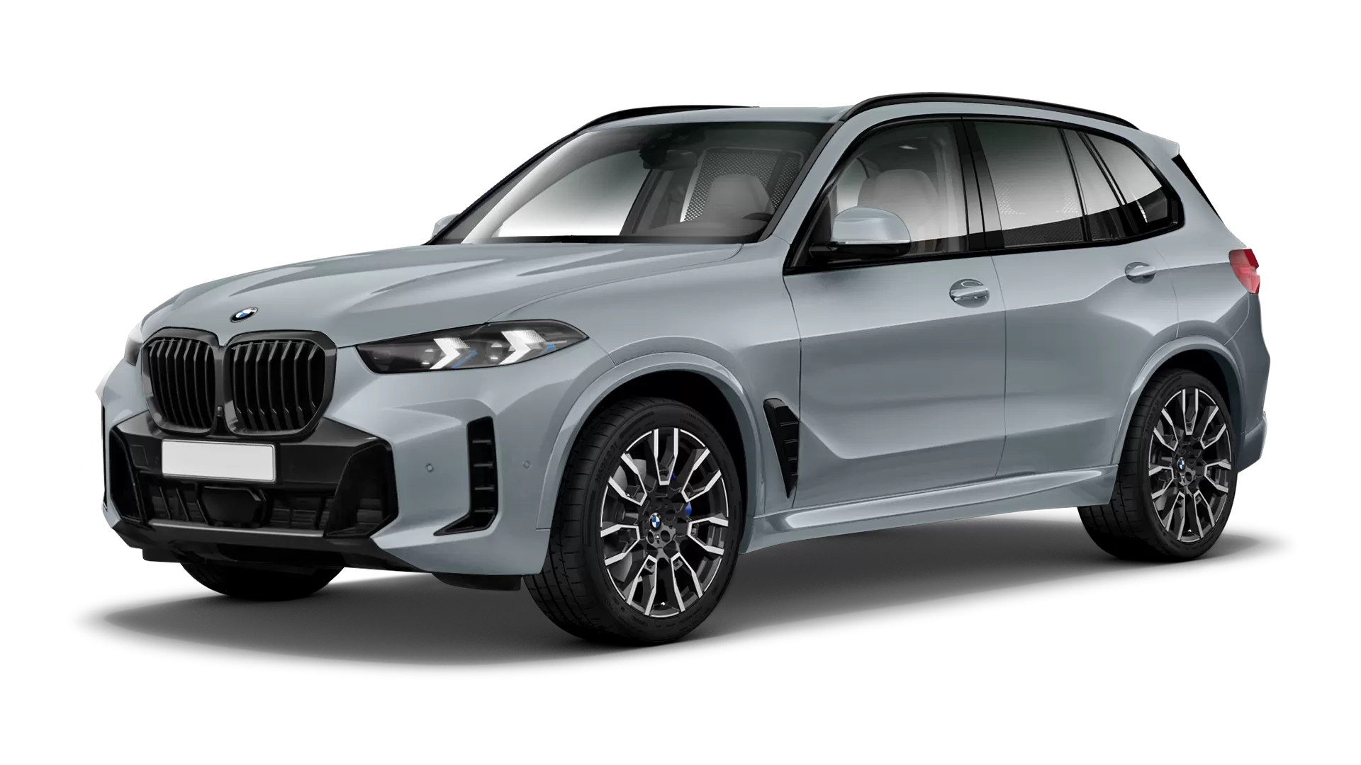 BMW X5 G05 LCI Facelift serienmäßige Frontansicht in Gefrorenes Rein Grau Farbe