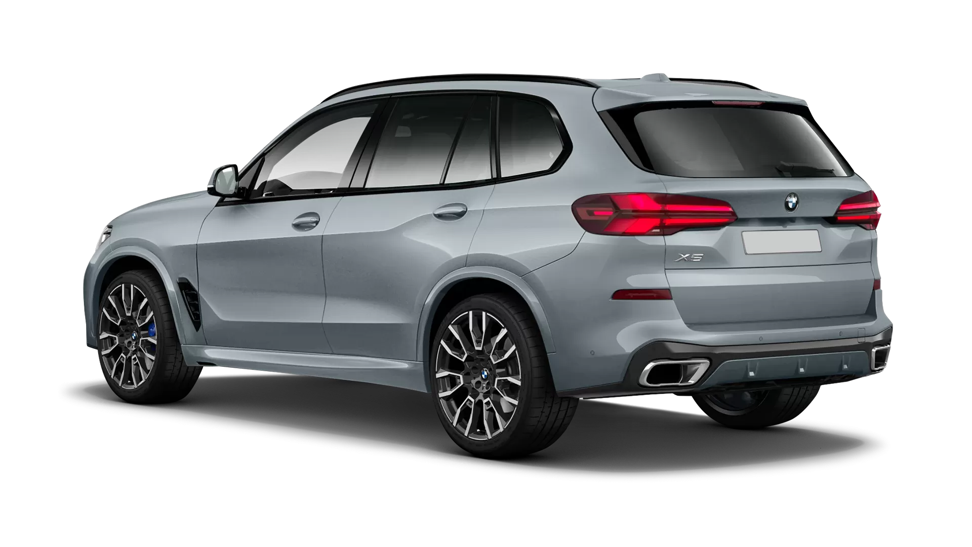 BMW X5 G05 LCI Facelift stock rear view in Frozen Pure Grey color