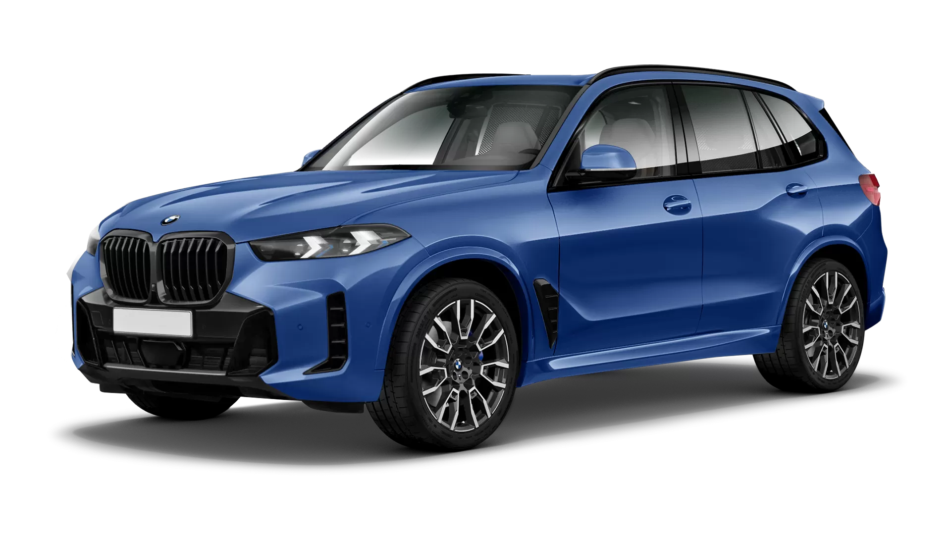 BMW X5 G05 LCI Facelift stock front view in Marina Bay Blue color