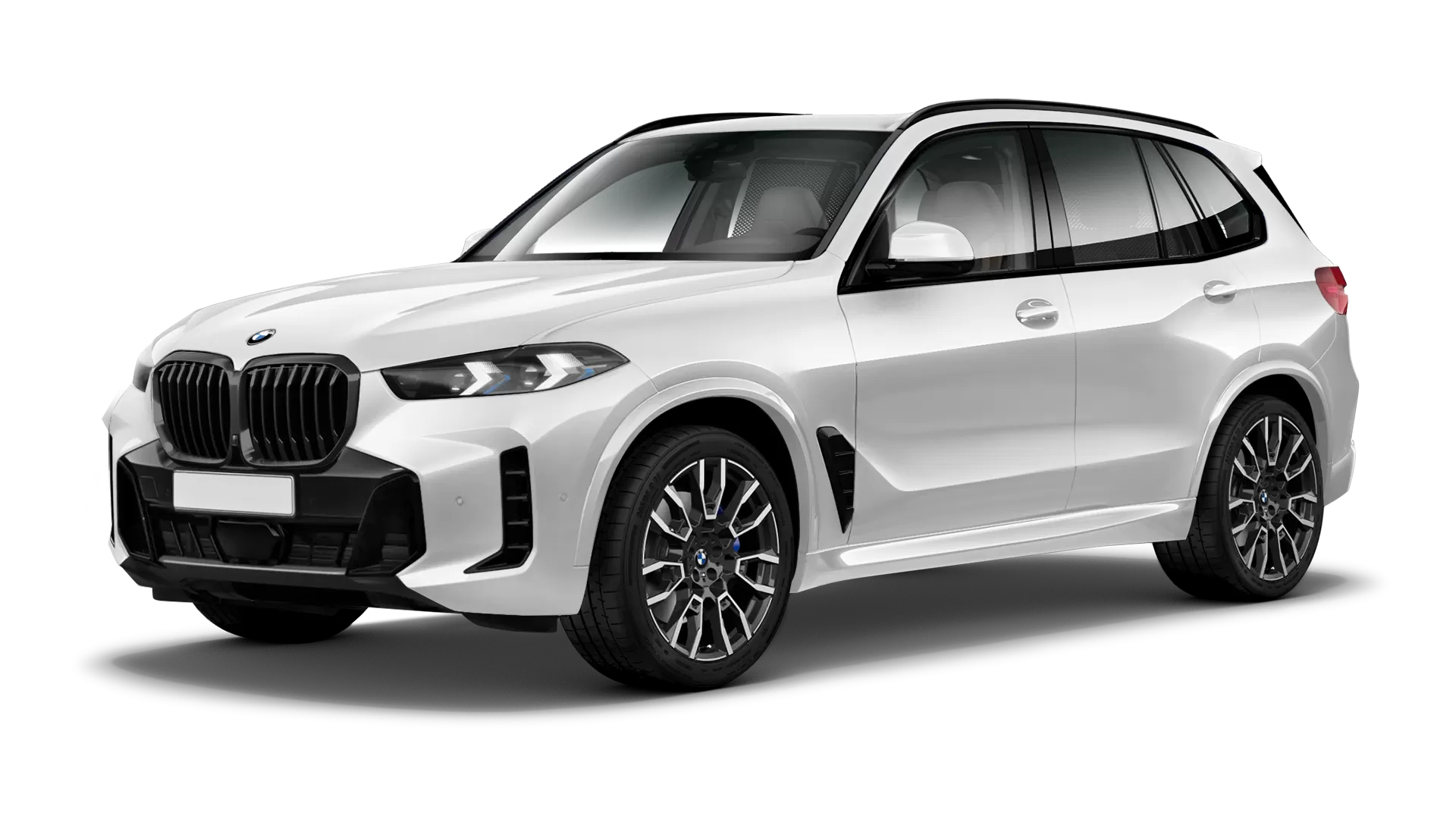 BMW X5 G05 LCI Facelift stock front view in Mineral White color