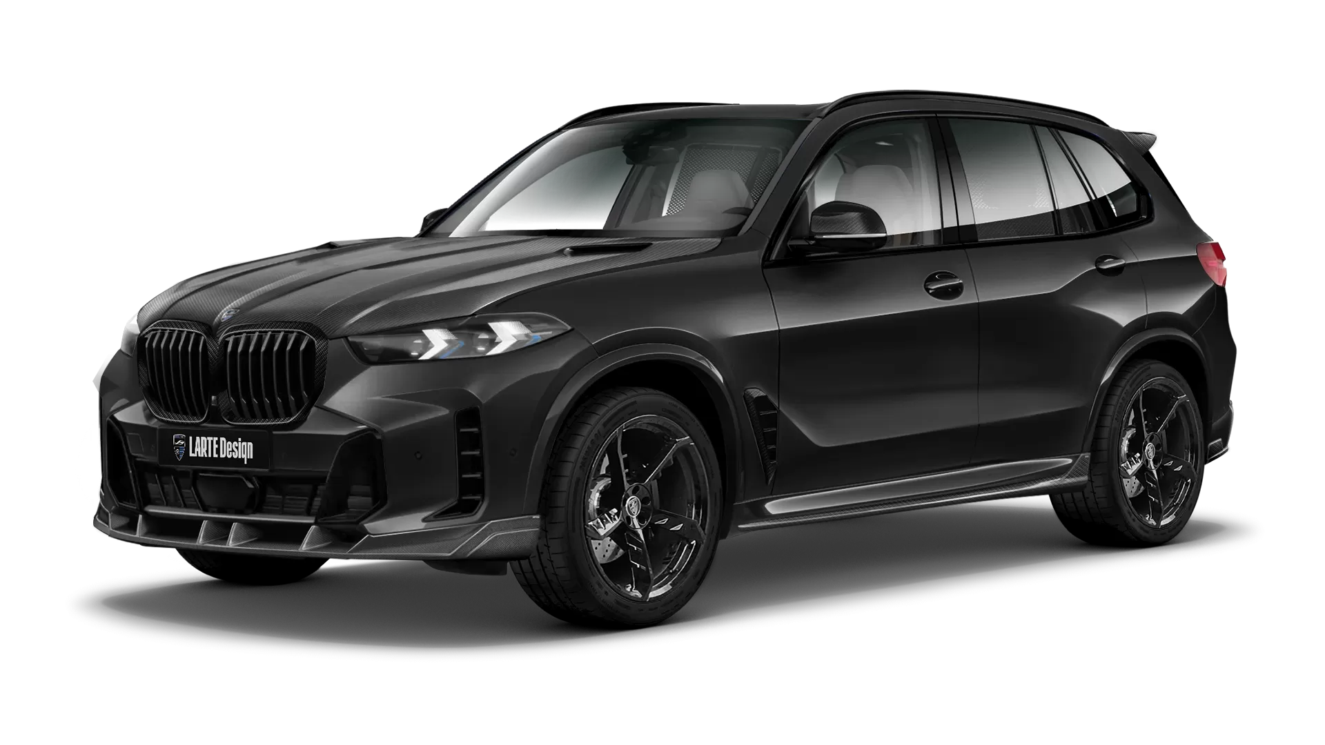 BMW X5 G05 LCI Facelift with carbon body kit: front view shown in Sapphire Black