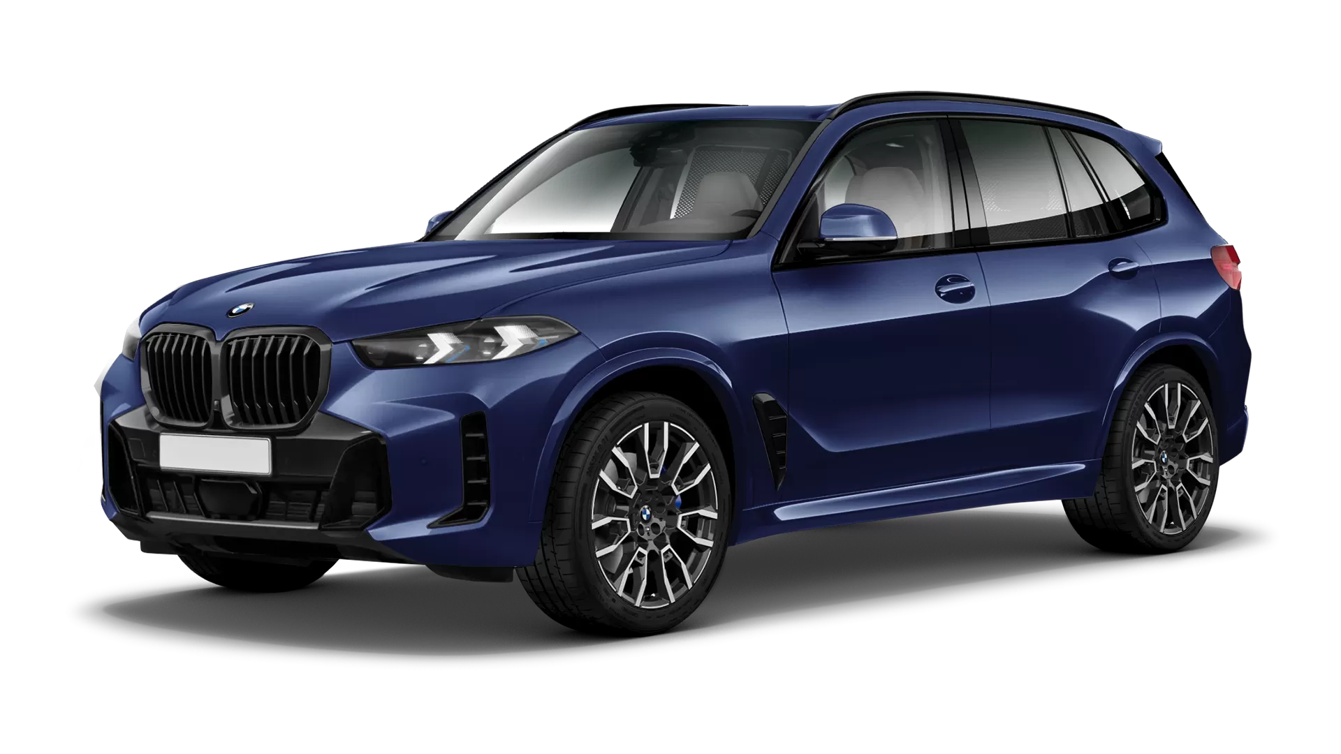 BMW X5 G05 LCI Facelift stock front view in Tanzanite Blue color