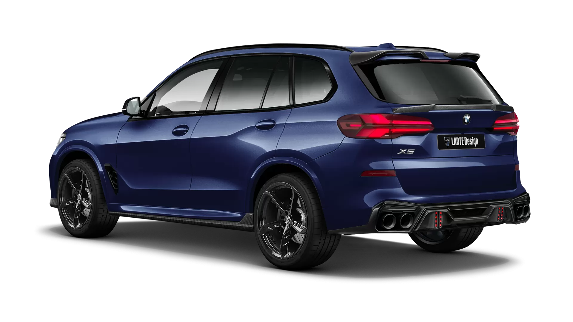 BMW X5 G05 LCI Facelift with carbon body kit: back view shown in Tanzanite Blue