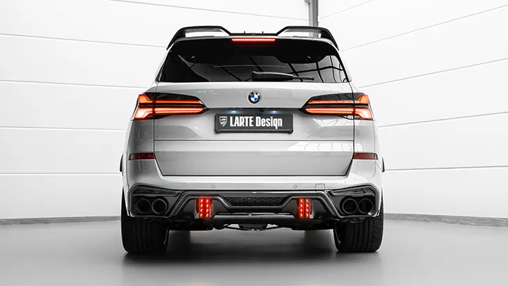 Rear view on a BMW X5 G05 LCI Facelift 2023 with a body kit giving the car a custom appearance