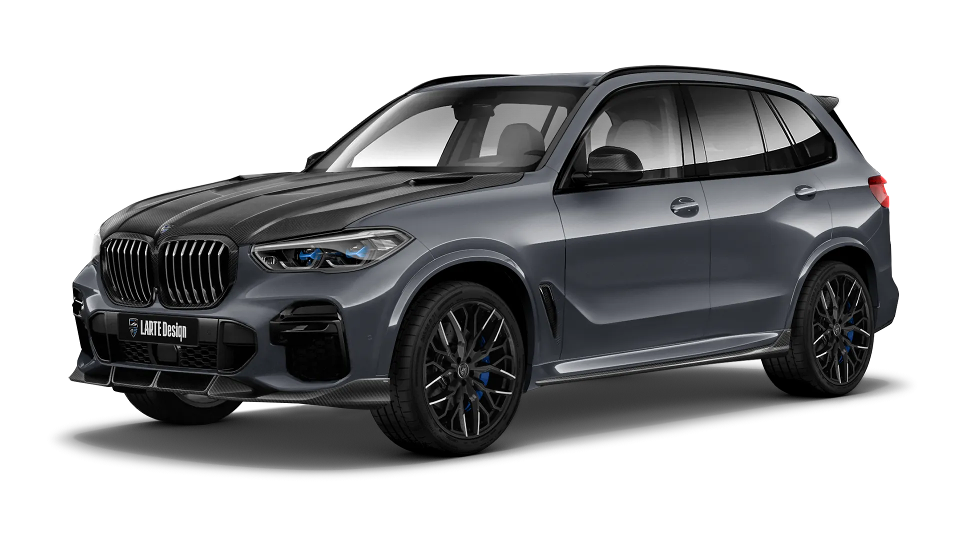 BMW X5 G05 2019 - 2023 mit Karbon-Karosserie-Kit: Frontansicht in Arctic Gray