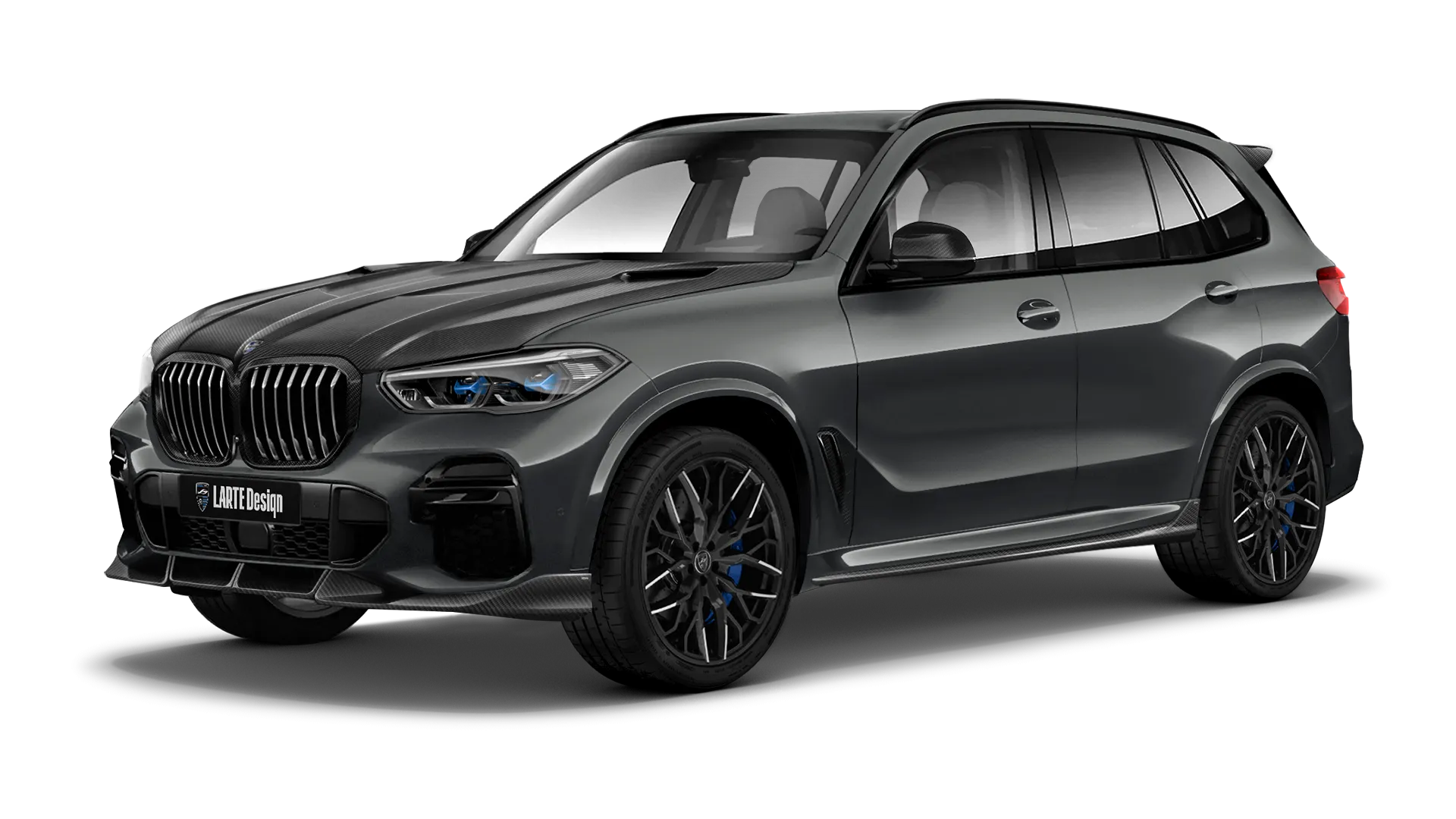 BMW X5 G05 2019 - 2023 mit Karbon-Karosserie-Kit: Frontansicht in Dravit Gray
