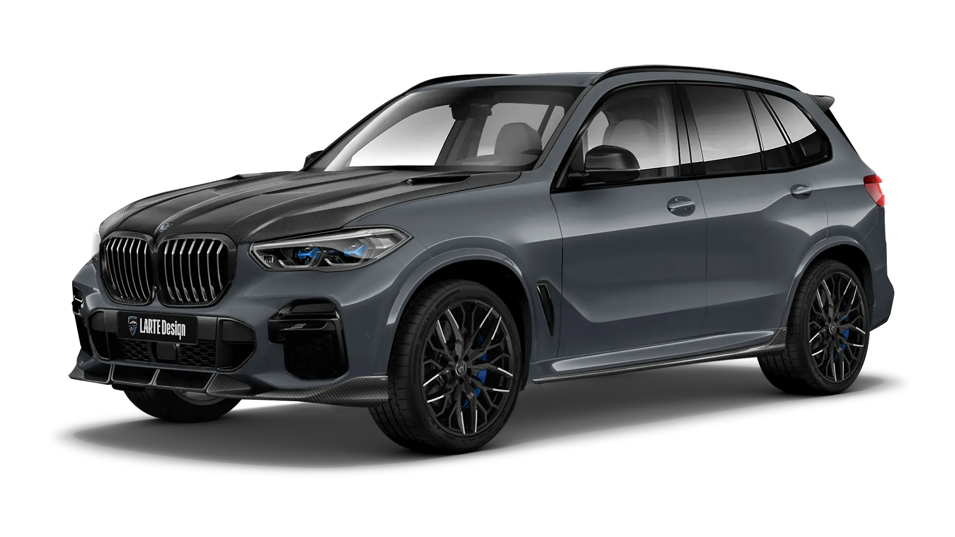BMW X5 G05 2019 - 2023 mit Karbon-Karosserie-Kit: Frontansicht in Frozen Gray
