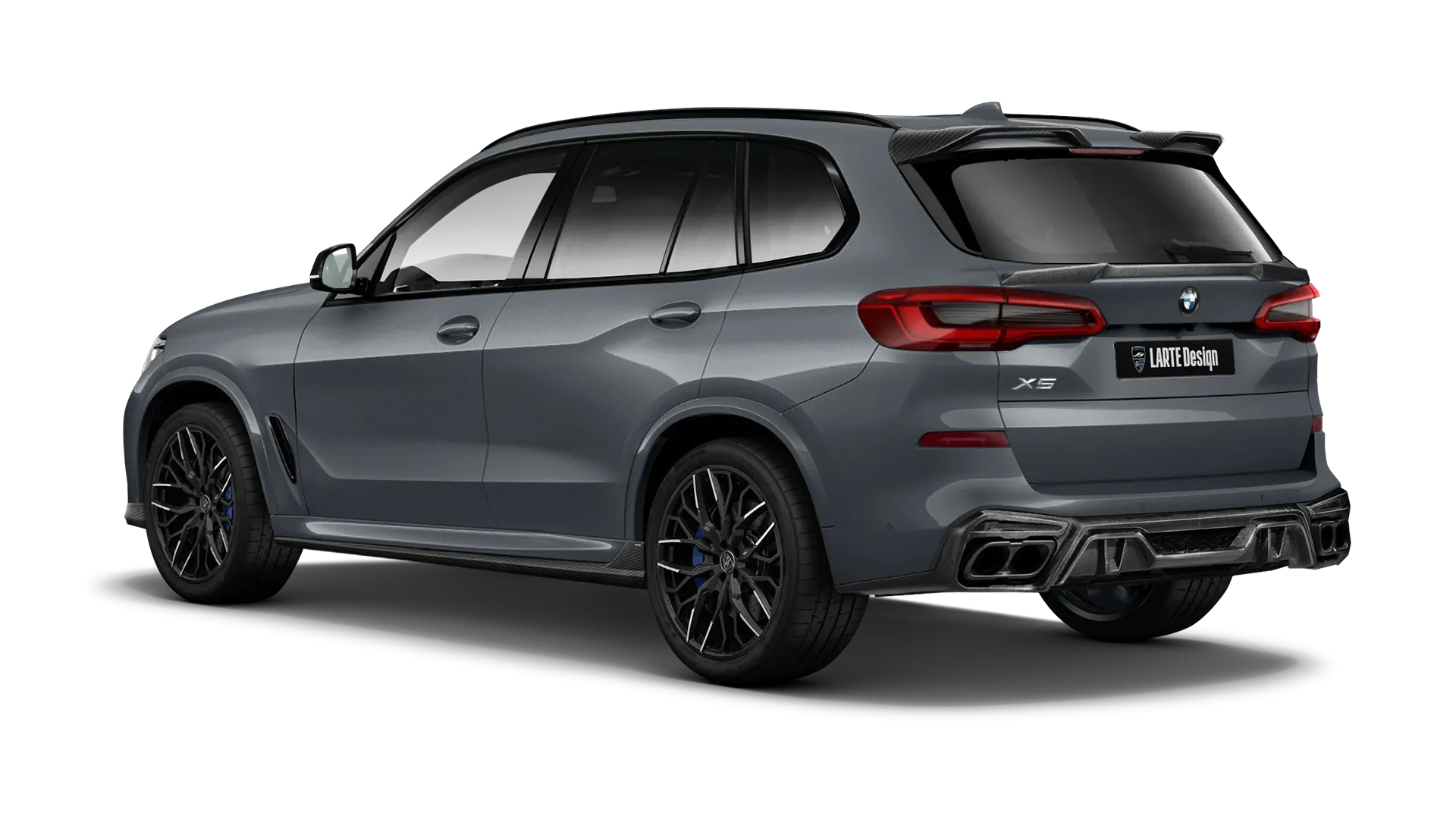 BMW X5 G05 2019 - 2023 mit Karbon-Karosserie-Kit: Rückansicht in Frozen Gray