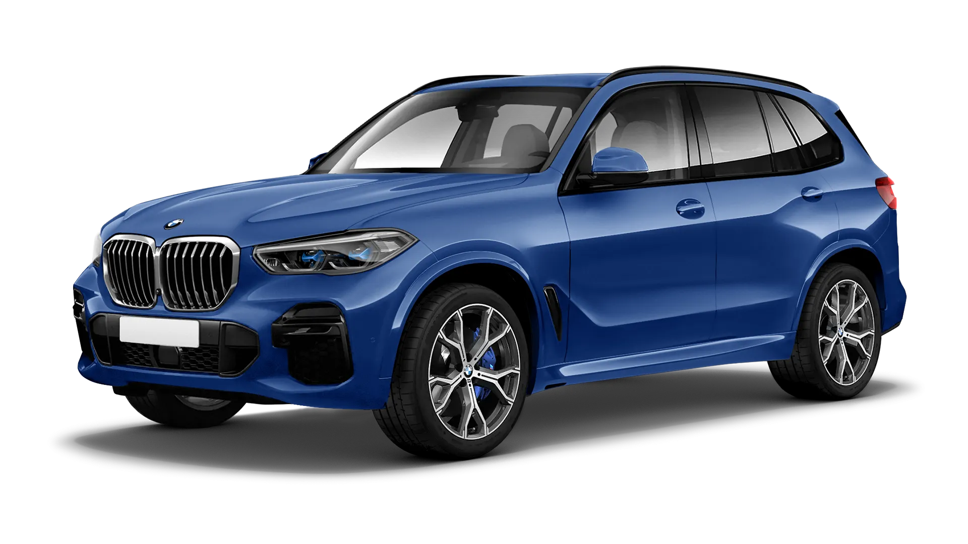 BMW X5 G05 2019 - 2023 serienmäßige Frontansicht in Marina Bay Blue Farbe