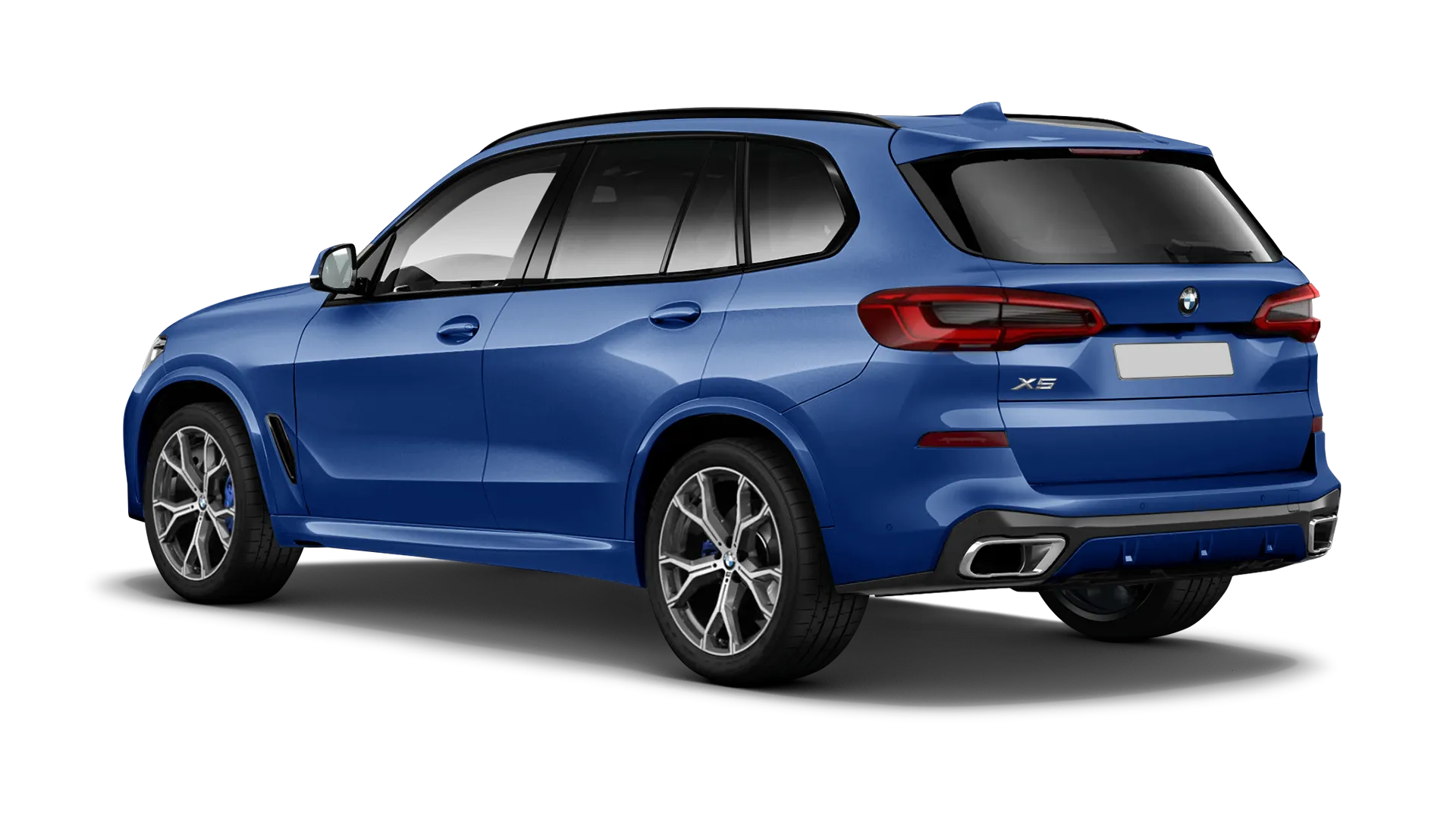 BMW X5 G05 2019 - 2023 serienmäßige Rückansicht in Marina Bay Blue Farbe