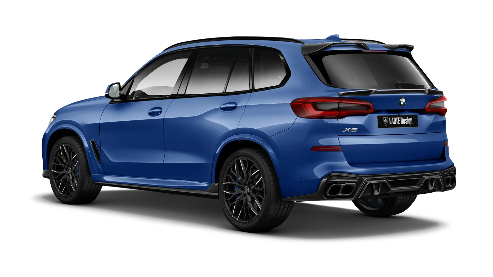 BMW X5 G05 2019 - 2023 mit lackiertem Karosserie-Kit: Rückansicht in Marina Bay Blue