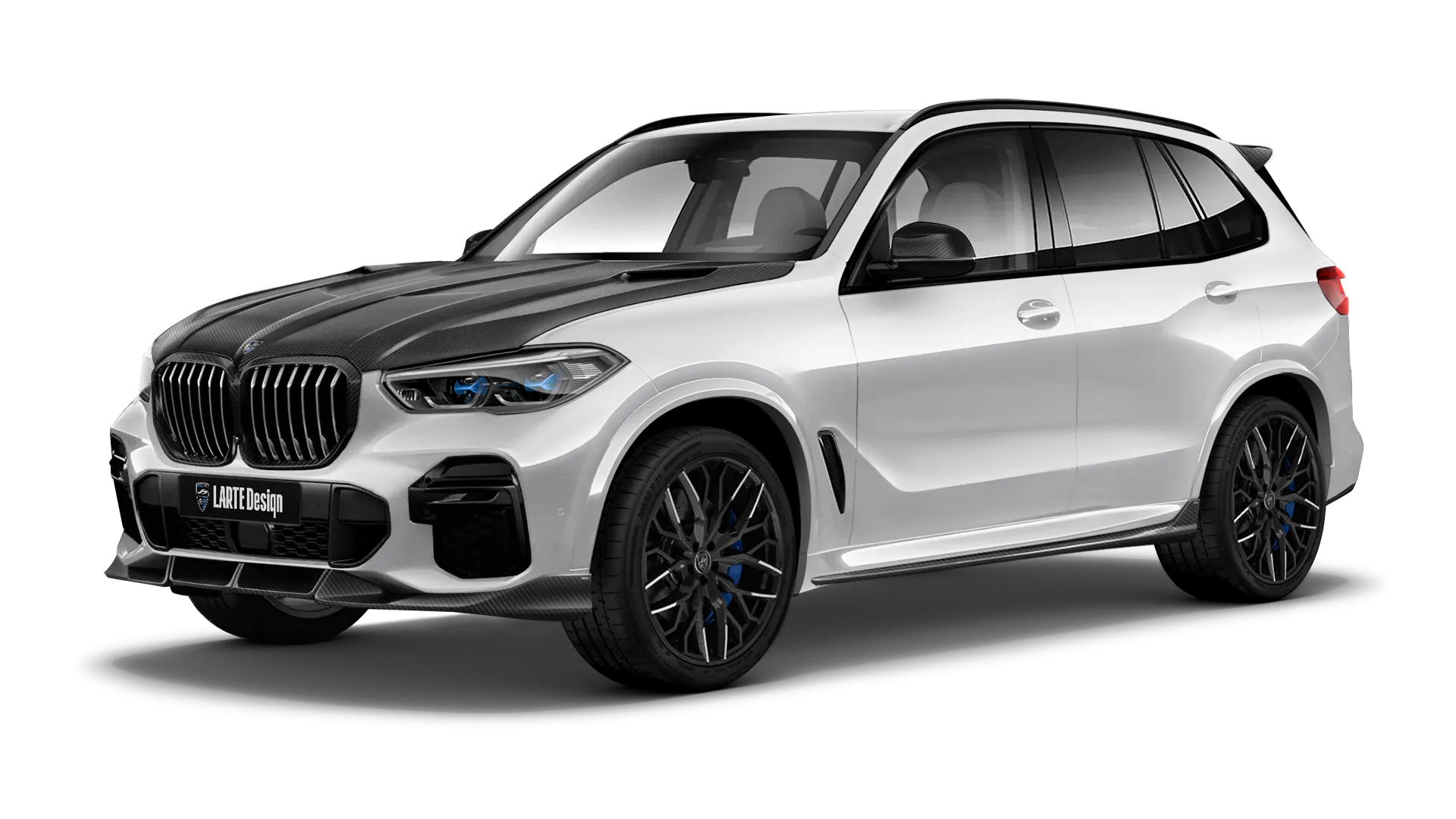 BMW X5 G05 2019 - 2023 mit Karbon-Karosserie-Kit: Frontansicht in Mineral White