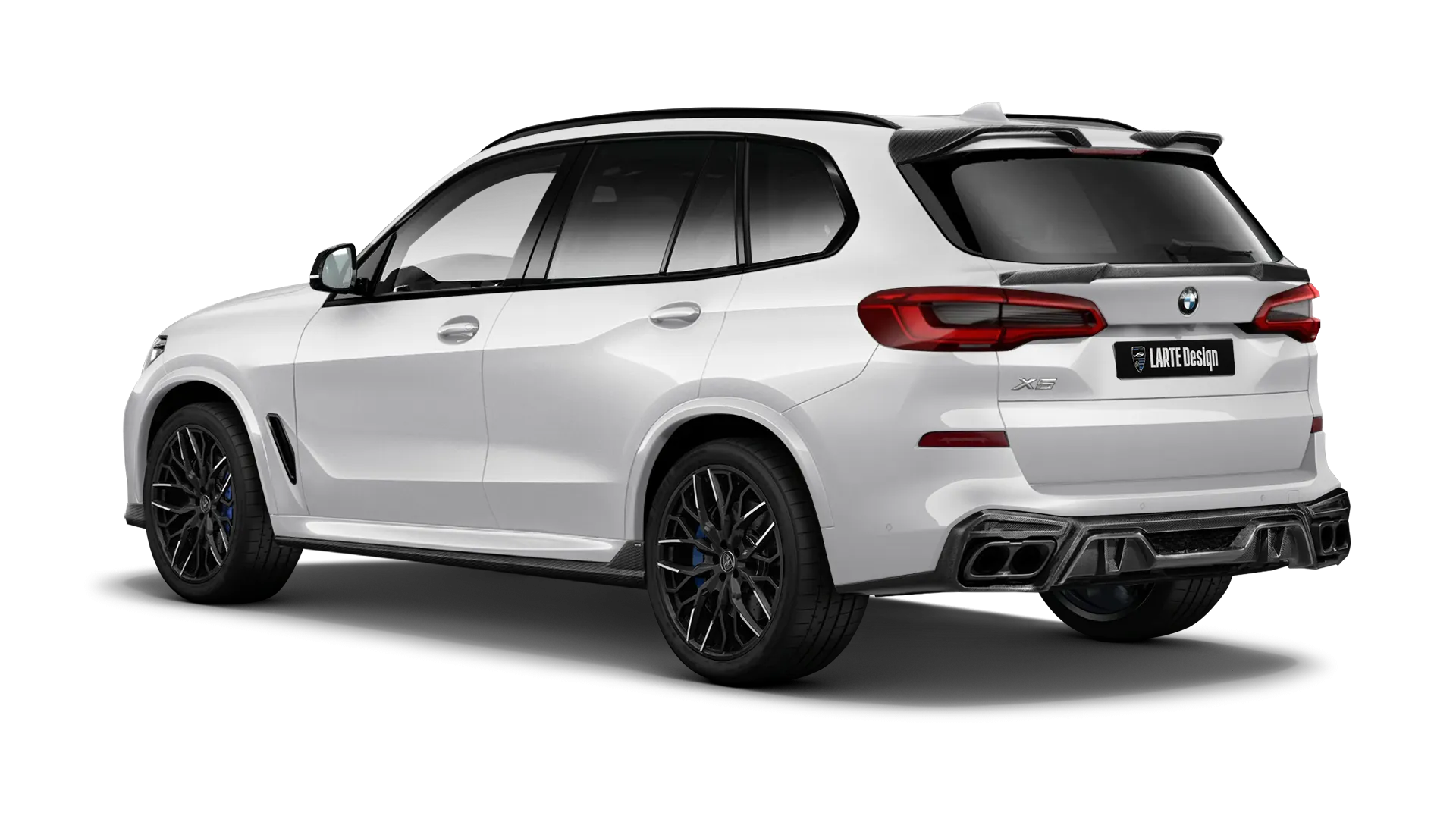 BMW X5 G05 2019 - 2023 mit Karbon-Karosserie-Kit: Rückansicht in Mineral White