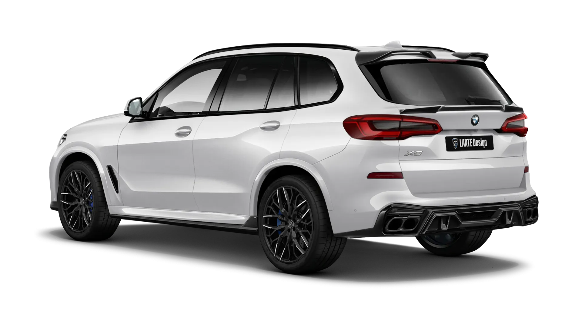 BMW X5 G05 2019 - 2023 mit lackiertem Karosserie-Kit: Rückansicht in Mineral White