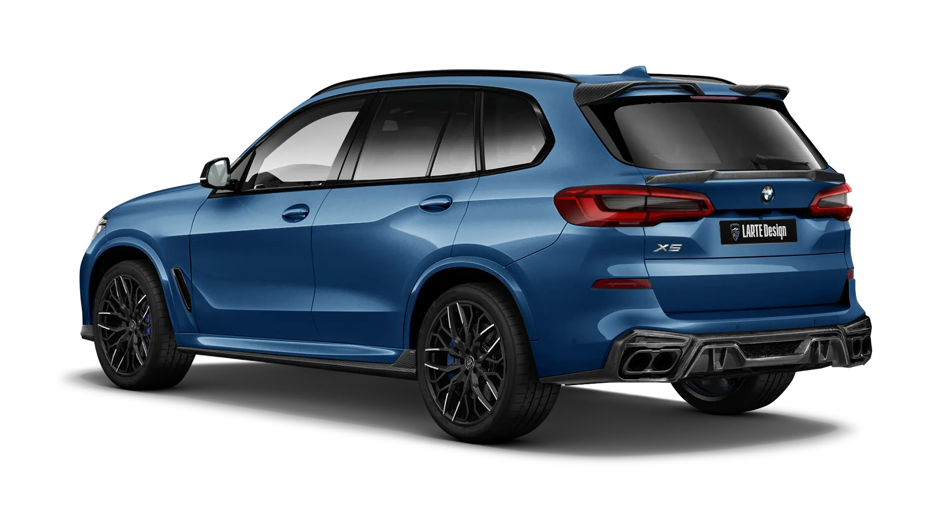 BMW X5 G05 2019 - 2023 mit Karbon-Karosserie-Kit: Rückansicht in Phytonic Blue