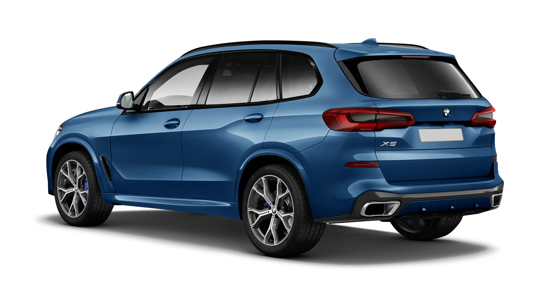 BMW X5 G05 2019 - 2023 serienmäßige Rückansicht in Phytonic Blue Farbe