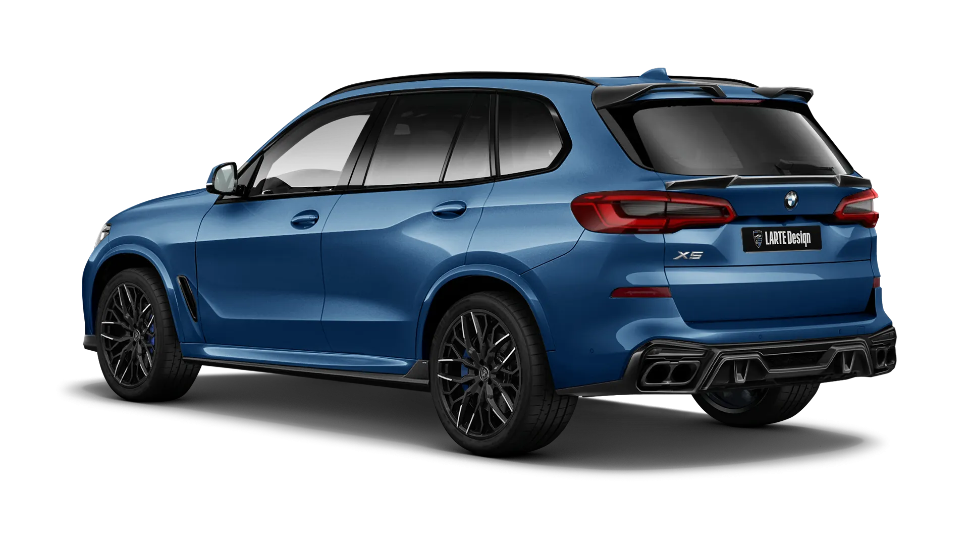 BMW X5 G05 2019 - 2023 mit lackiertem Karosserie-Kit: Rückansicht in Phytonic Blue