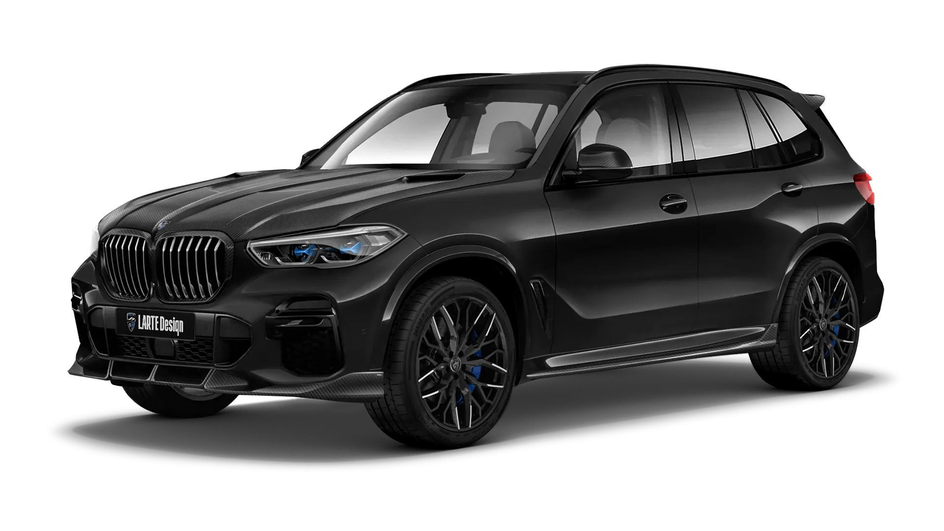 BMW X5 G05 2019 - 2023 mit Karbon-Karosserie-Kit: Frontansicht in Sapphire Black