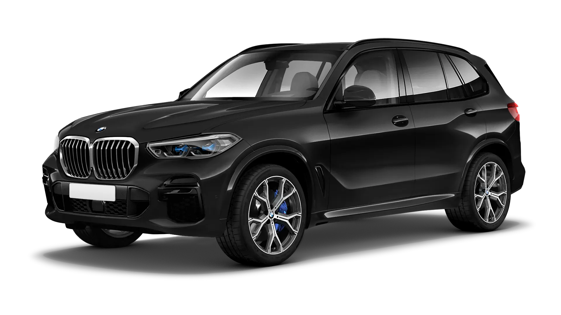 BMW X5 G05 2019 - 2023 serienmäßige Frontansicht in Sapphire Black Farbe