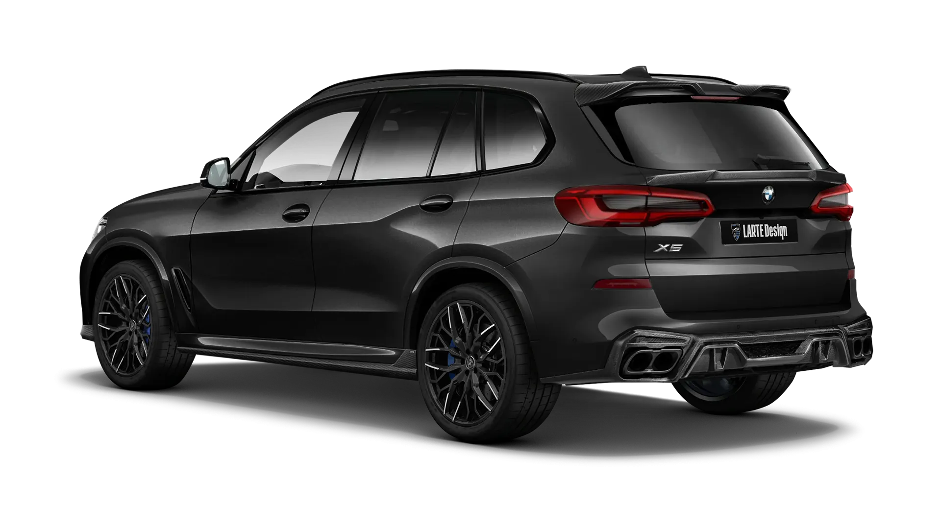 BMW X5 G05 2019 - 2023 mit Karbon-Karosserie-Kit: Rückansicht in Sapphire Black