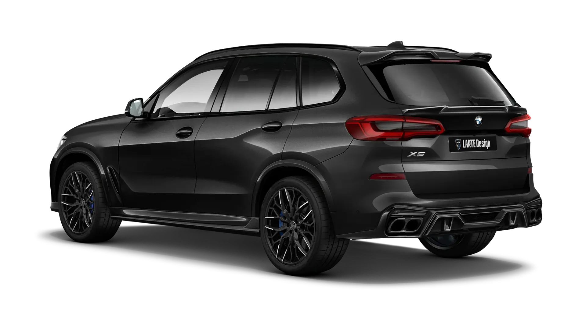 BMW X5 G05 2019 - 2023 mit lackiertem Karosserie-Kit: Rückansicht in Sapphire Black