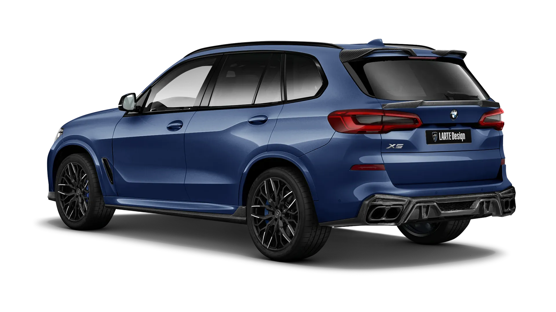 BMW X5 G05 2019 - 2023 mit Karbon-Karosserie-Kit: Rückansicht in Tanzanite Blue