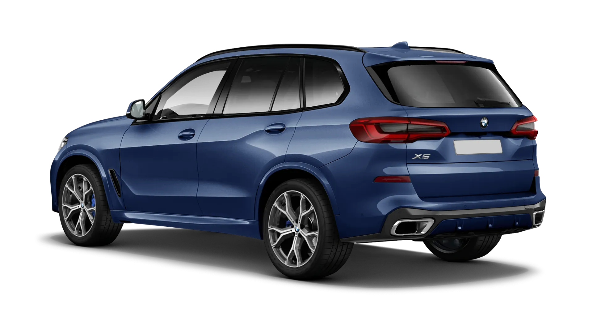 BMW X5 G05 2019 - 2023 serienmäßige Rückansicht in Tanzanite Blue Farbe
