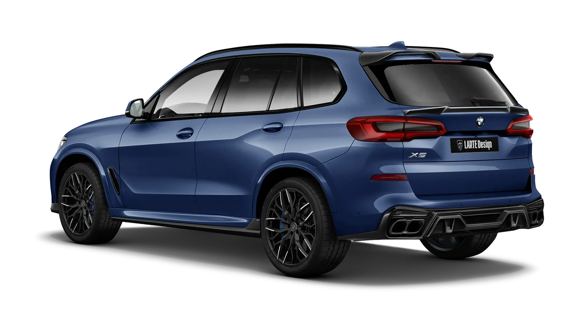 BMW X5 G05 2019 - 2023 mit lackiertem Karosserie-Kit: Rückansicht in Tanzanite Blue