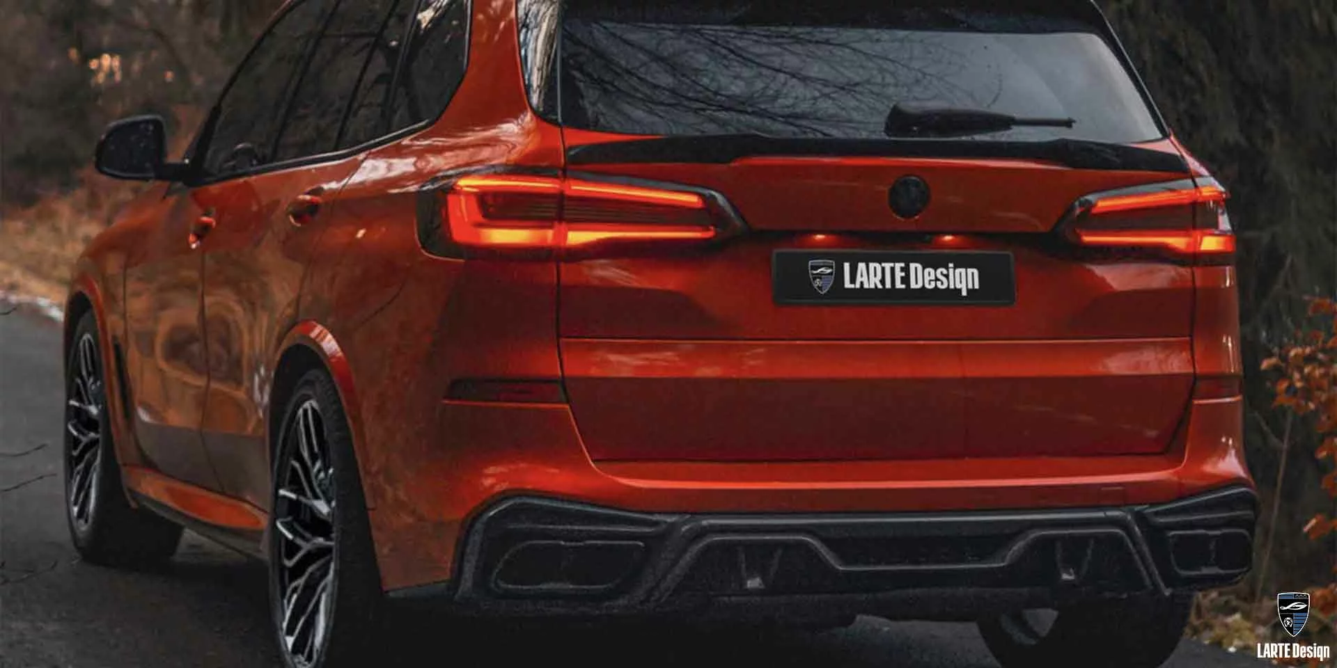 New exhaust tips for BMW X5 M sport G05 in a wrap red from LARTE Design