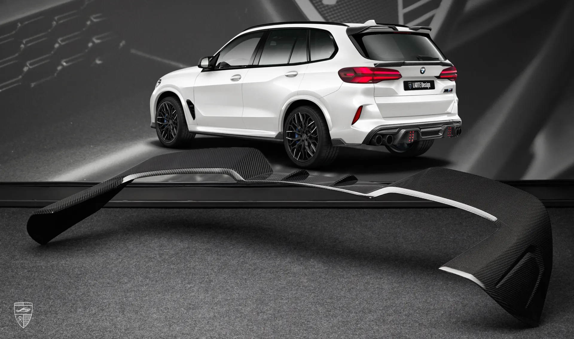 Roof spoiler upgrade for the family car BMW X5M F95 Facelift from LARTE Design