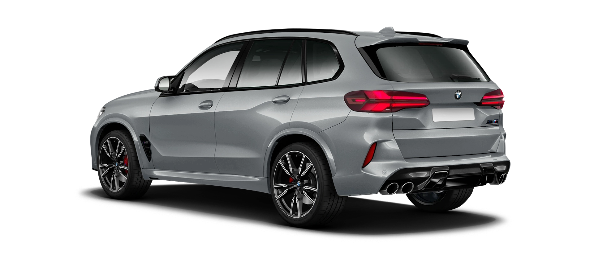 BMW X5M F95 III Facelift with painted body kit: rear view shown in Brooklyn Grey