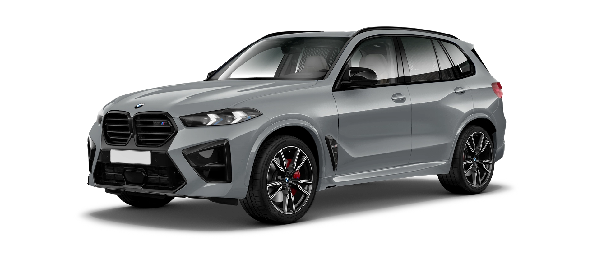 BMW X5M F95 III Facelift with painted body kit: front view shown in Brooklyn Grey