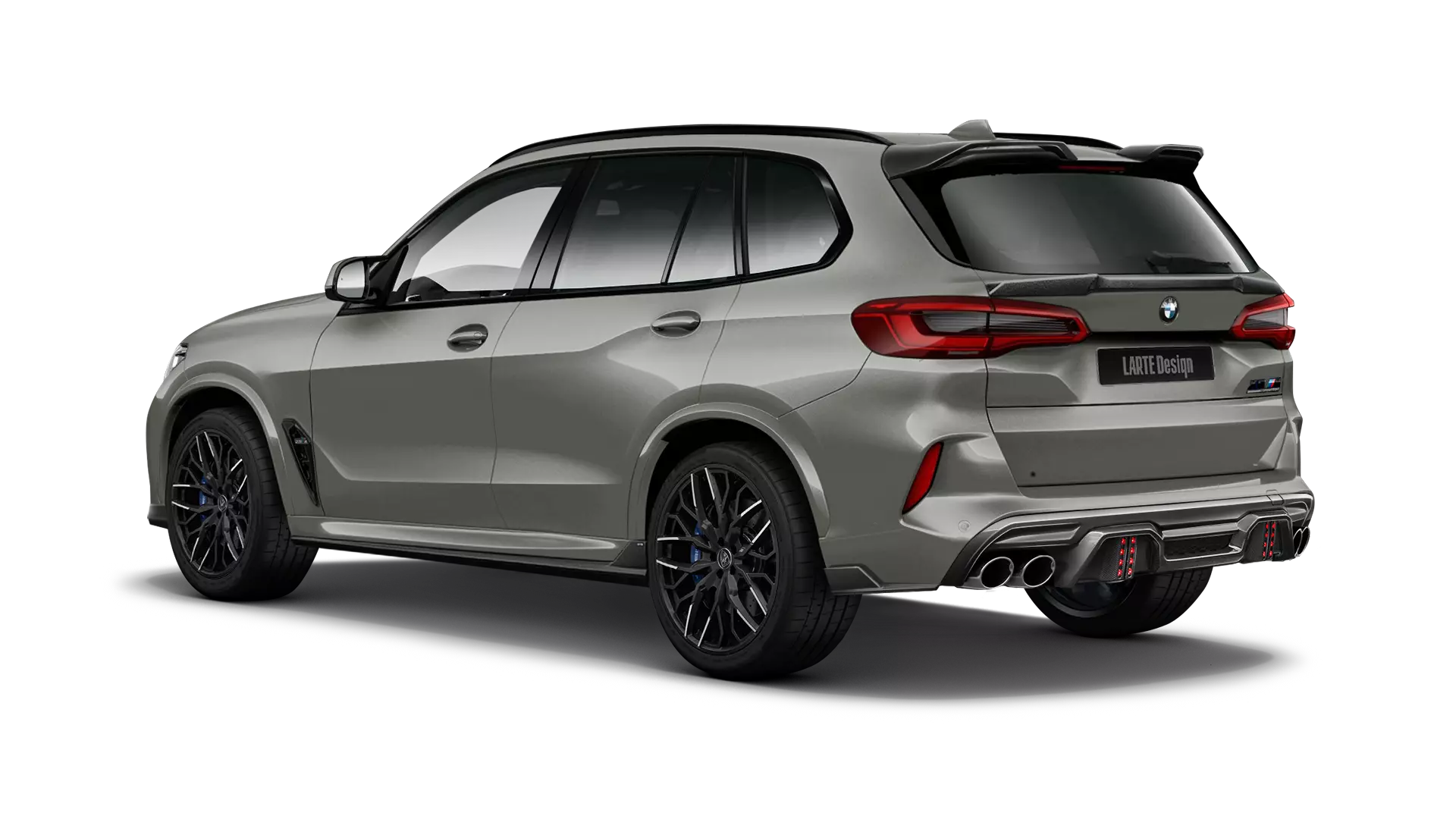 BMW X5M Competition F95 with painted body kit: rear view shown in Donington Gray