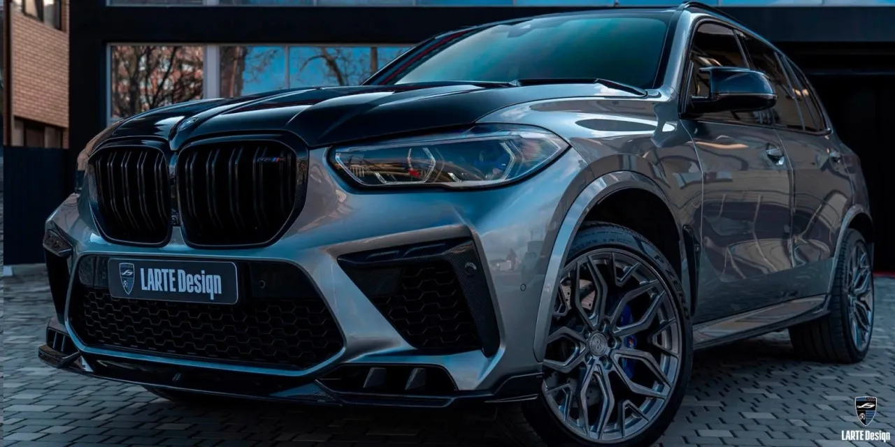 Kaufen Sie einen Premium-Kohlefaser-Maßgeschneiderten Stoßfänger für den LARTE Performance BMW X5M Competition F95 in Dravitgrau Metallic