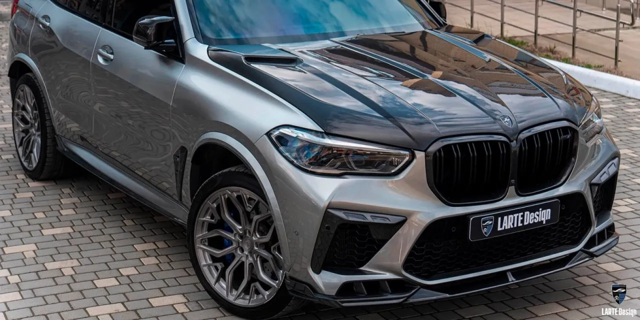 Kaufen Sie eine maßgefertigte Kohlefaserhaube für den LARTE Performance BMW X5M Competition F95 in Dravitgrau Metallic