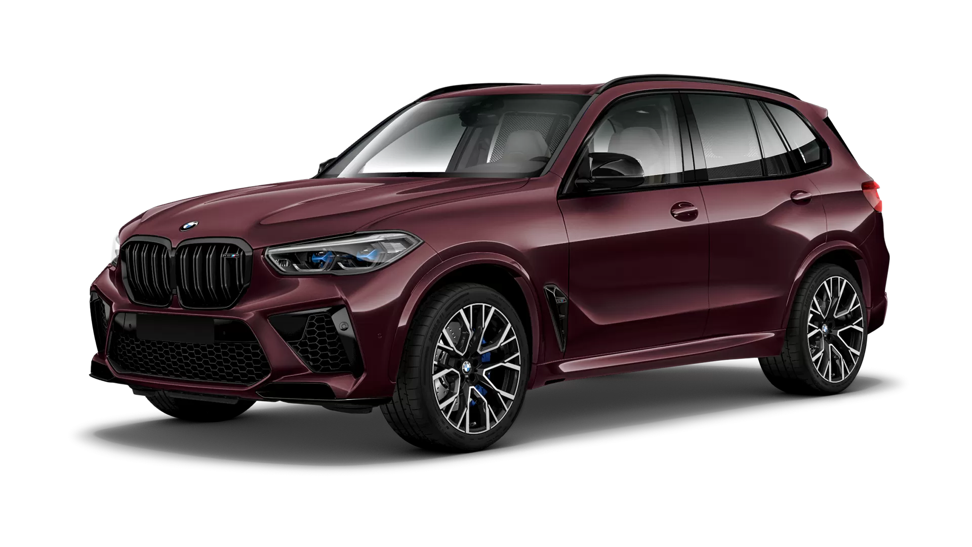 BMW X5M Competition F95 stock front view in Ametrine color