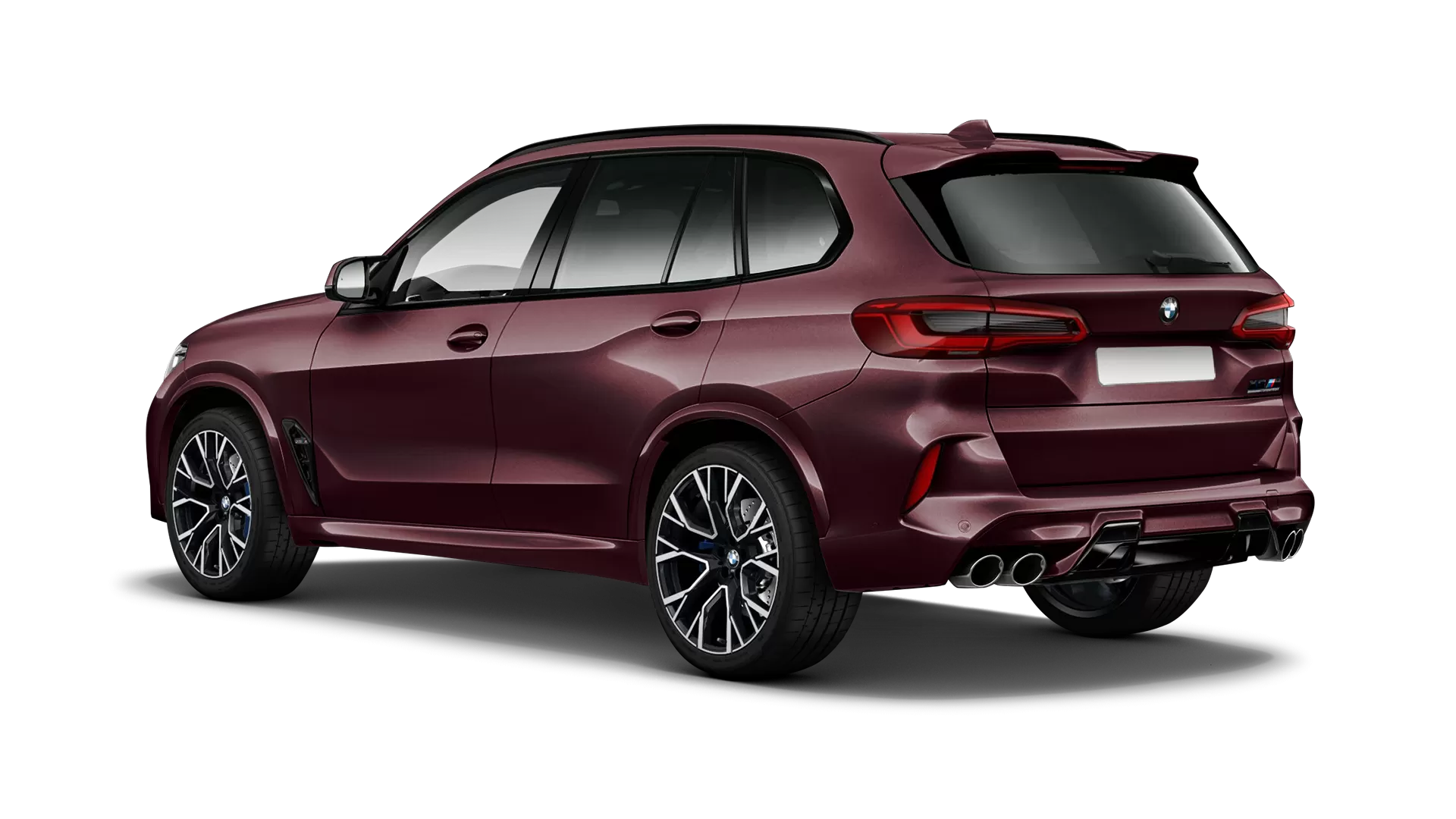BMW X5M Competition F95 stock rear view in Ametrine color