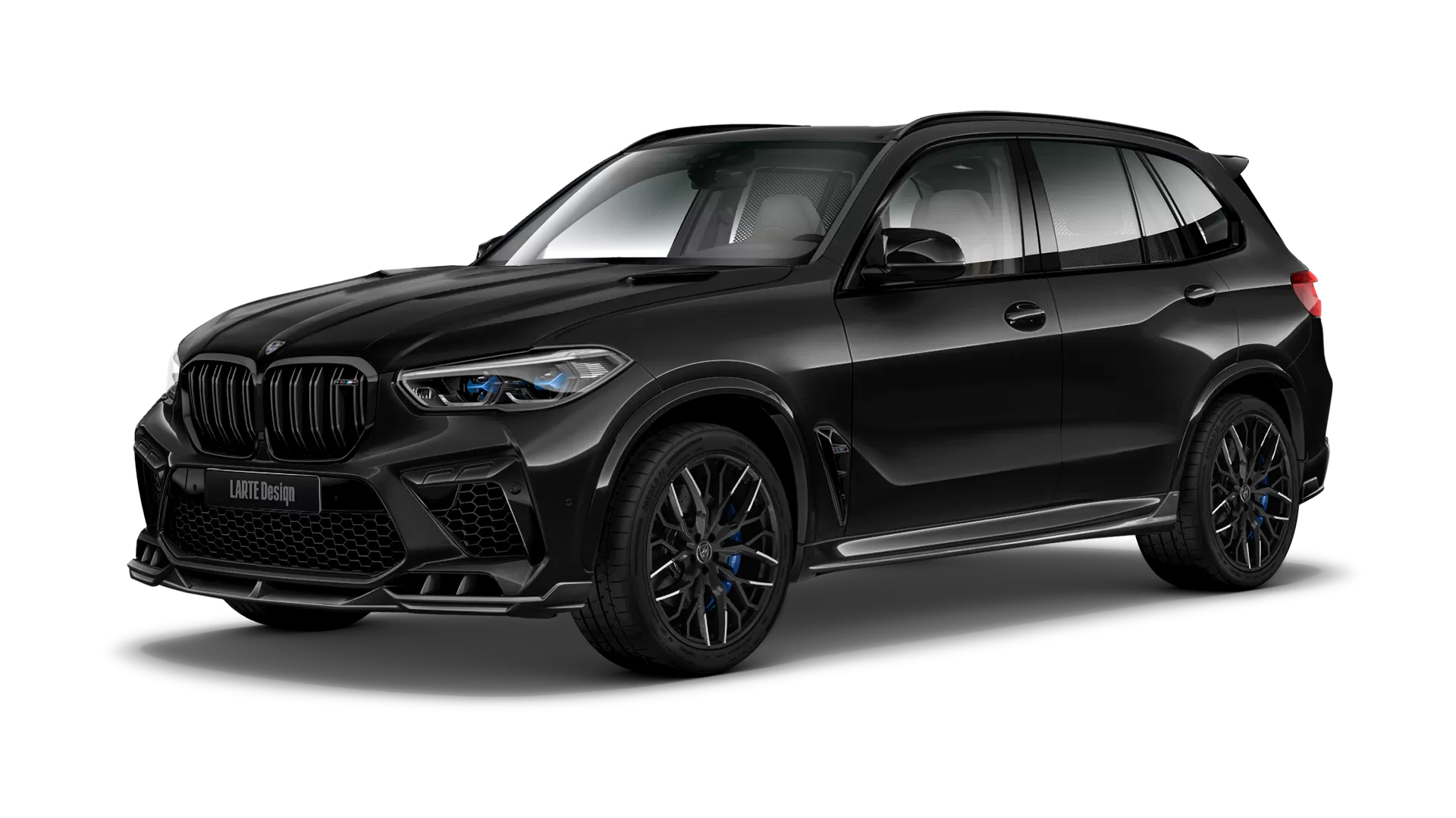 BMW X5M Competition F95 with painted body kit: front view shown in Black Sapphire