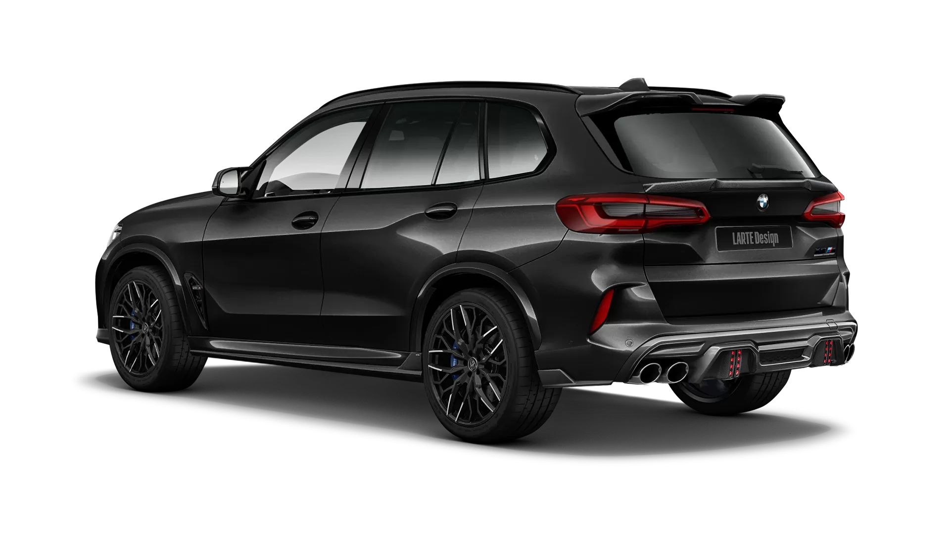 BMW X5M Competition F95 with painted body kit: rear view shown in Black Sapphire
