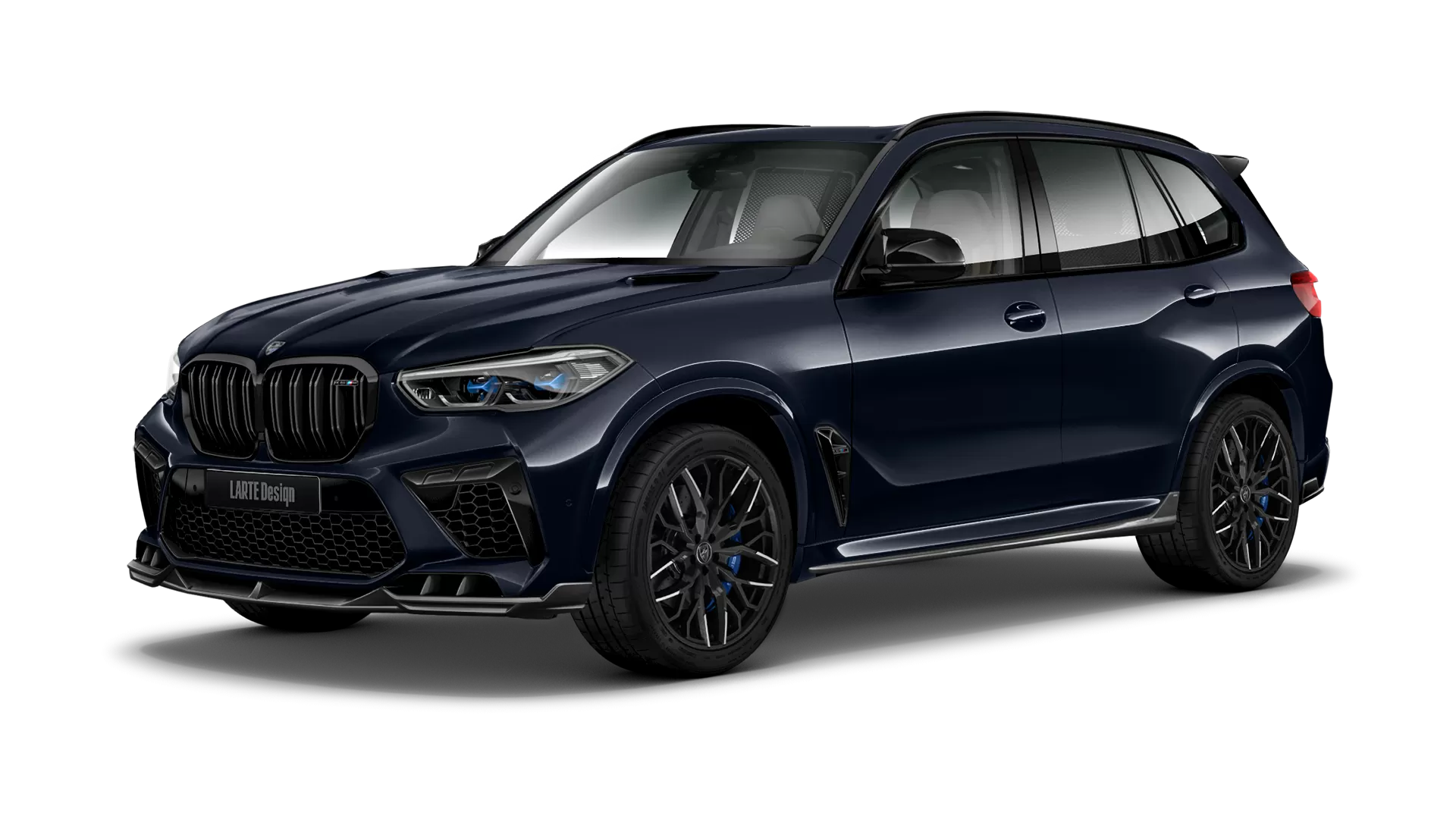 BMW X5M Competition F95 with painted body kit: front view shown in Carbon Black