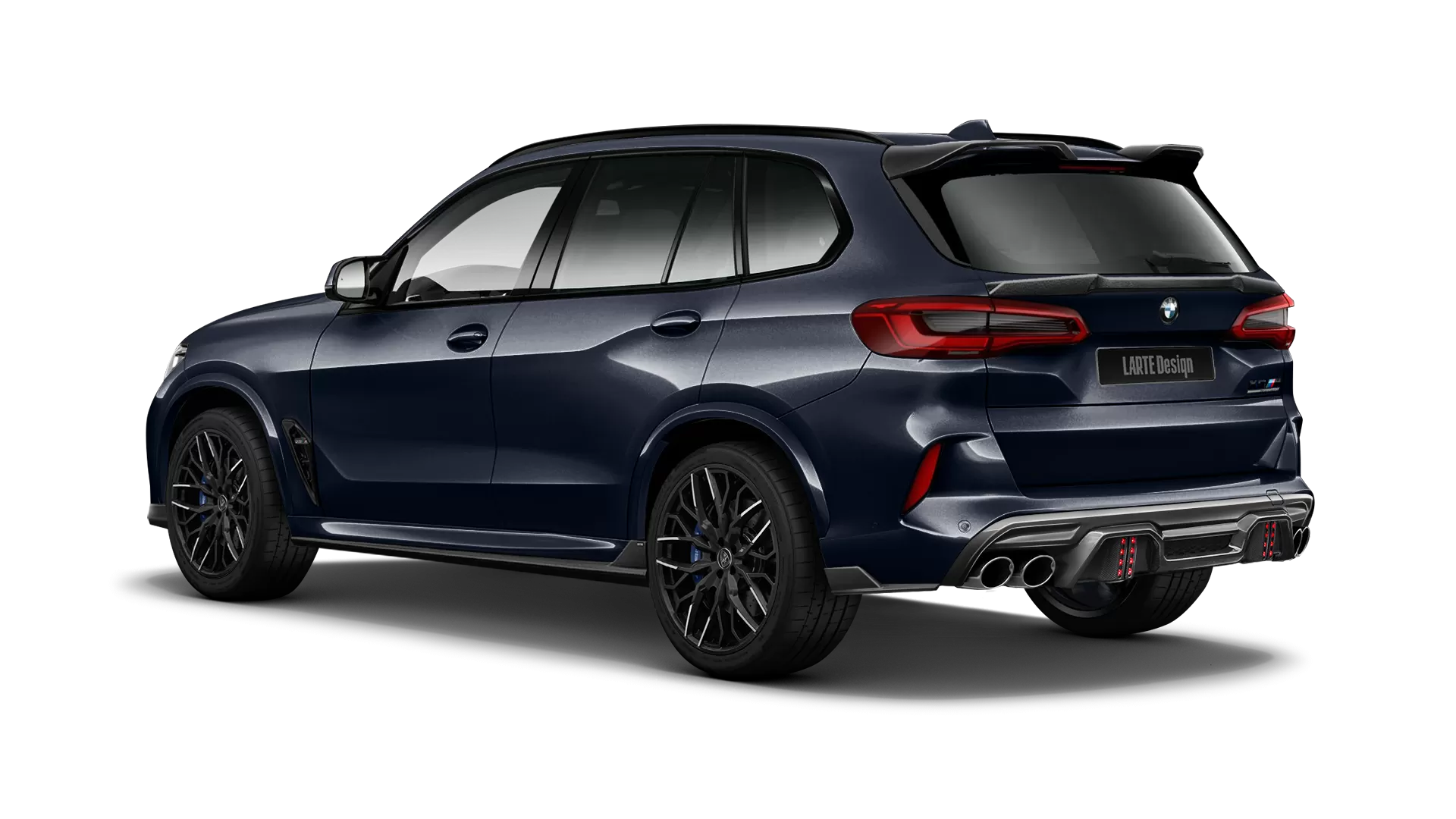 BMW X5M Competition F95 with painted body kit: rear view shown in Carbon Black