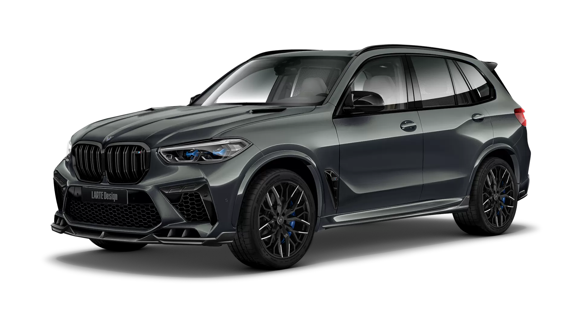 BMW X5M Competition F95 with painted body kit: front view shown in Dravit Grey